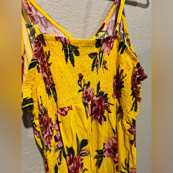 344. NWT Womens Yellow Floral Sundress Maxi Dress Spaghetti Strap Ruffle Hem XXL - Picture 4 of 5